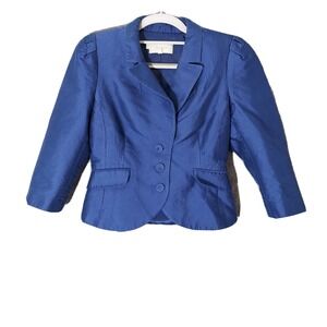 Hobbs Blazer US 4 Silk Wool Satin Royal Button Shoulder Pad Crop Office Business